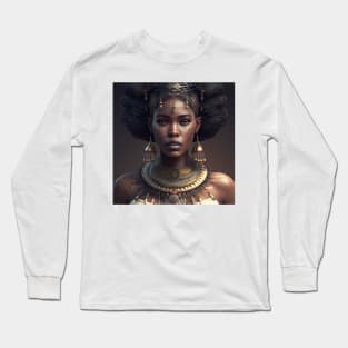 Woman wearing a necklace and earrings-Black African princess Long Sleeve T-Shirt